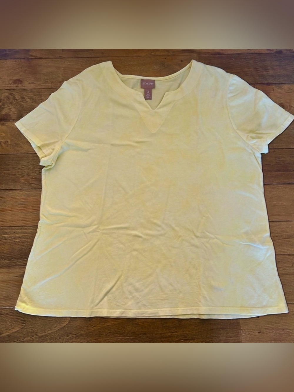 Chico's subtle Tie Dye Lemon Short Sleeve Basic Tee Soft Cotton/Modal blend - Picture 2 of 10